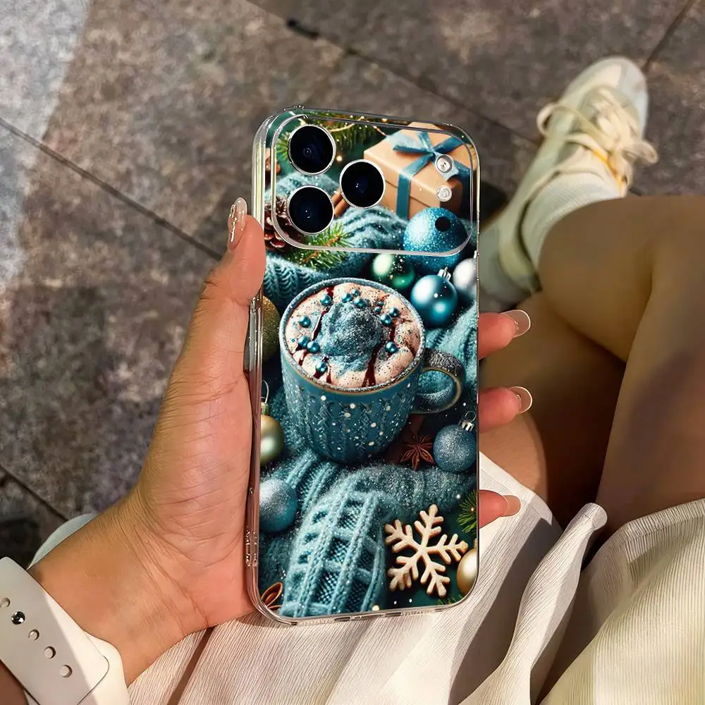 Funda de teléfono Winter Christmas Art Cafe para iPhone 14,13,12,11,17,16,15,Pro,Max,Plus,X,XS,XR,SE,Mini cubierta suave transparente