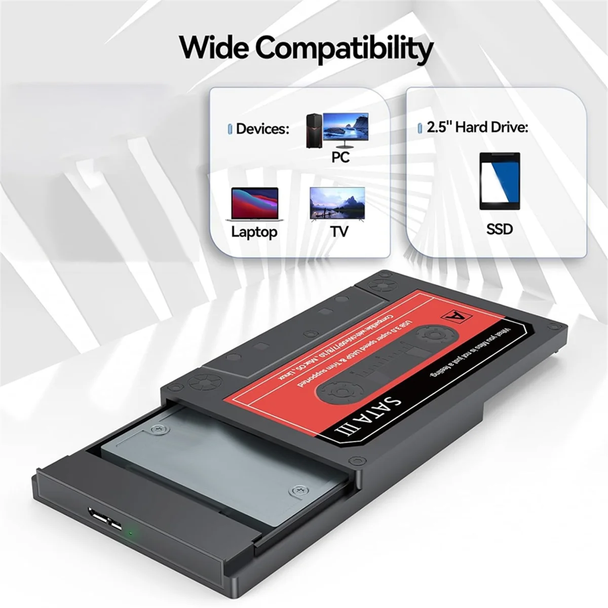Efficient SSD Enclosure, 2.5Inch Hard Drive Enclosure for WD Seagate PC Laptop