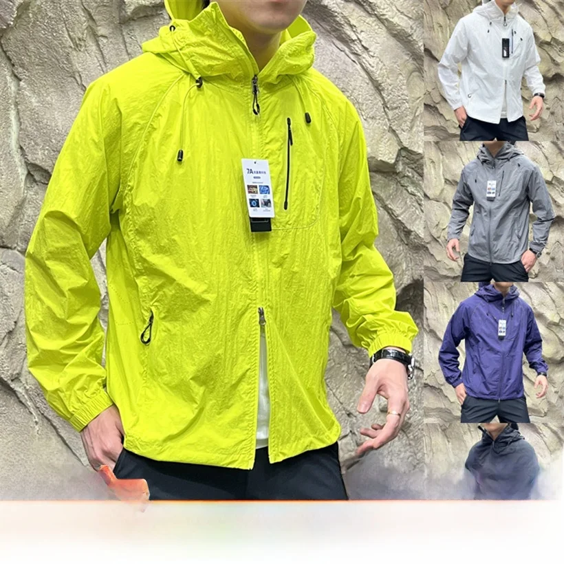 

Outdoor Lightweight Windbreaker Jaet for Men Spring Summer Anti-Uv Cool Sensation Hat Included Stand Fit Long Sve