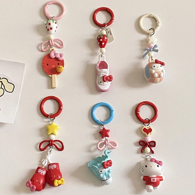 

Sanrios Hellokittys Cell Phone Accessories Cute Anime Kitty Cat Phone Strap Keychain Key Ring Anti-lost Chain for Iphone Gifts