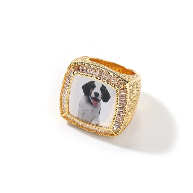 

Custom Photo Rings Hip Hop Bling Iced Out Square Pet Commemorative Ring for Men Women Rapper Jewelry Drop Shipping