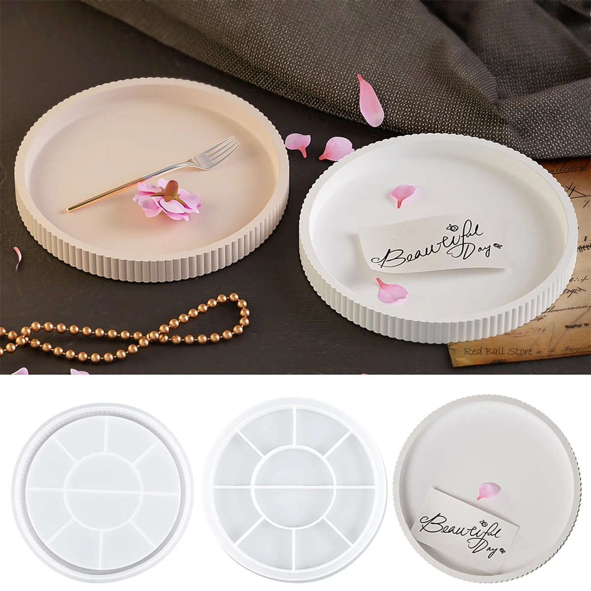 대형 원형 보관 트레이 실리콘 몰드 과일 접시 코스터 금형, DIY 세라믹 클레이 송진 시멘트 콘크리트 주조 금형, 홈 데코