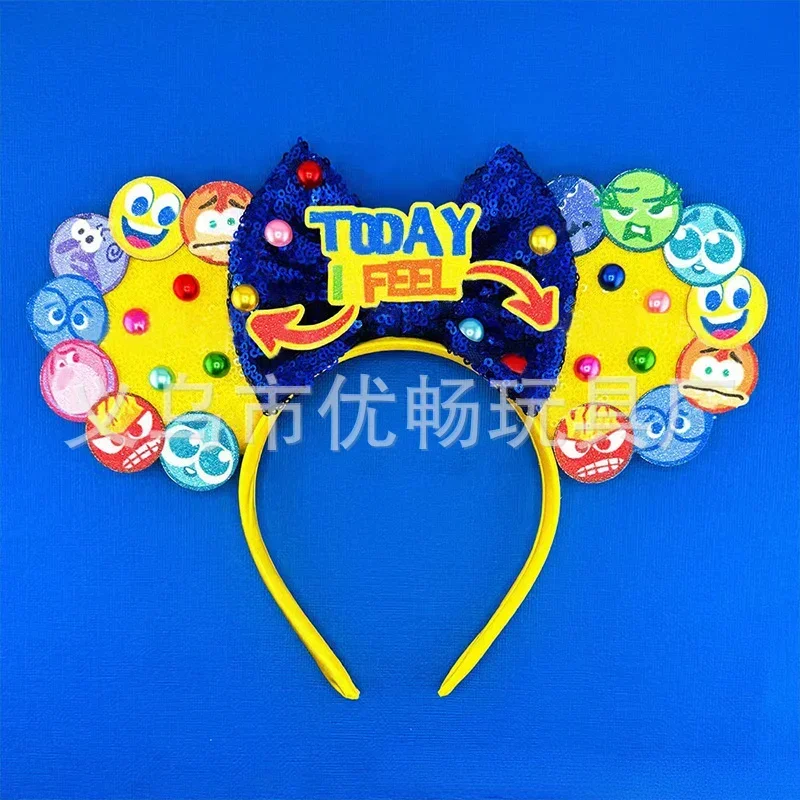 Disney Inside Out 2 Hair Band Anime Joy Anger Anxiety Sequin Ears Hair Hoop Headbands Party Supplies Hair Accessories Gifts