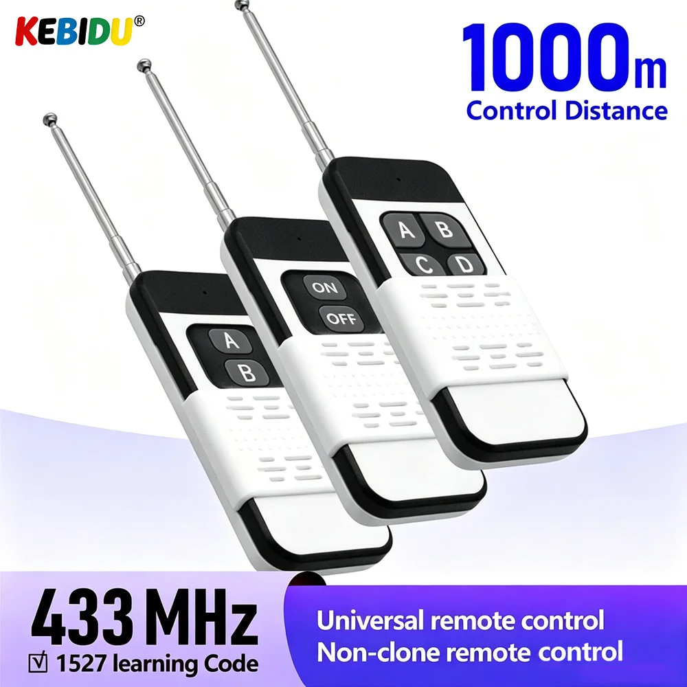 KEBIDU 433Mhz 1000 meters Long Distance Universal Transmitter DC12V 1/2/4 CH RF Remote Control 1527 Learning Code Remote Control