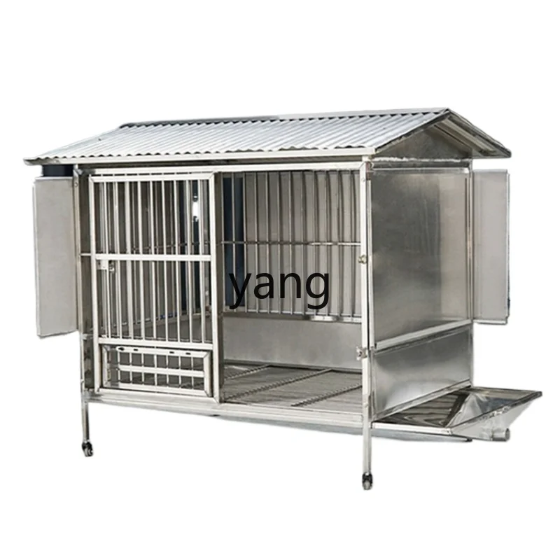 Yjq Outdoor Stainless Steel Dog Crate Medium and Large Outdoor Dog House Rain-Proof with Toilet