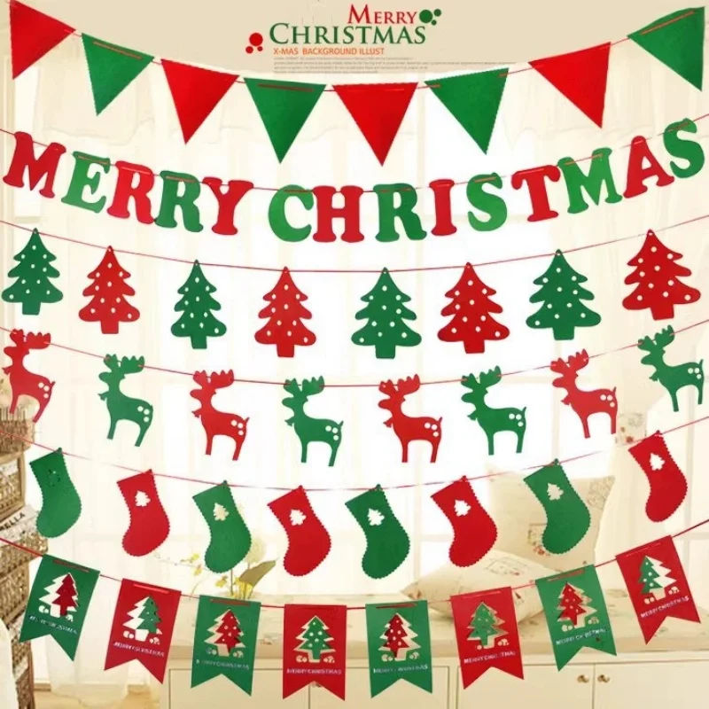 

Felt Christmas Flag Merry Christmas Banner Decorations for Home Santa Claus Xmas Noel non-woven fabric Décor New Year