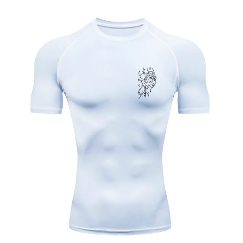 Demon with Chain and Heart 2026 Herren Sport-T-Shirt Training Fitness Kompression Schnelltrocknend Kurzarm T-Shirt Rashgard Tops