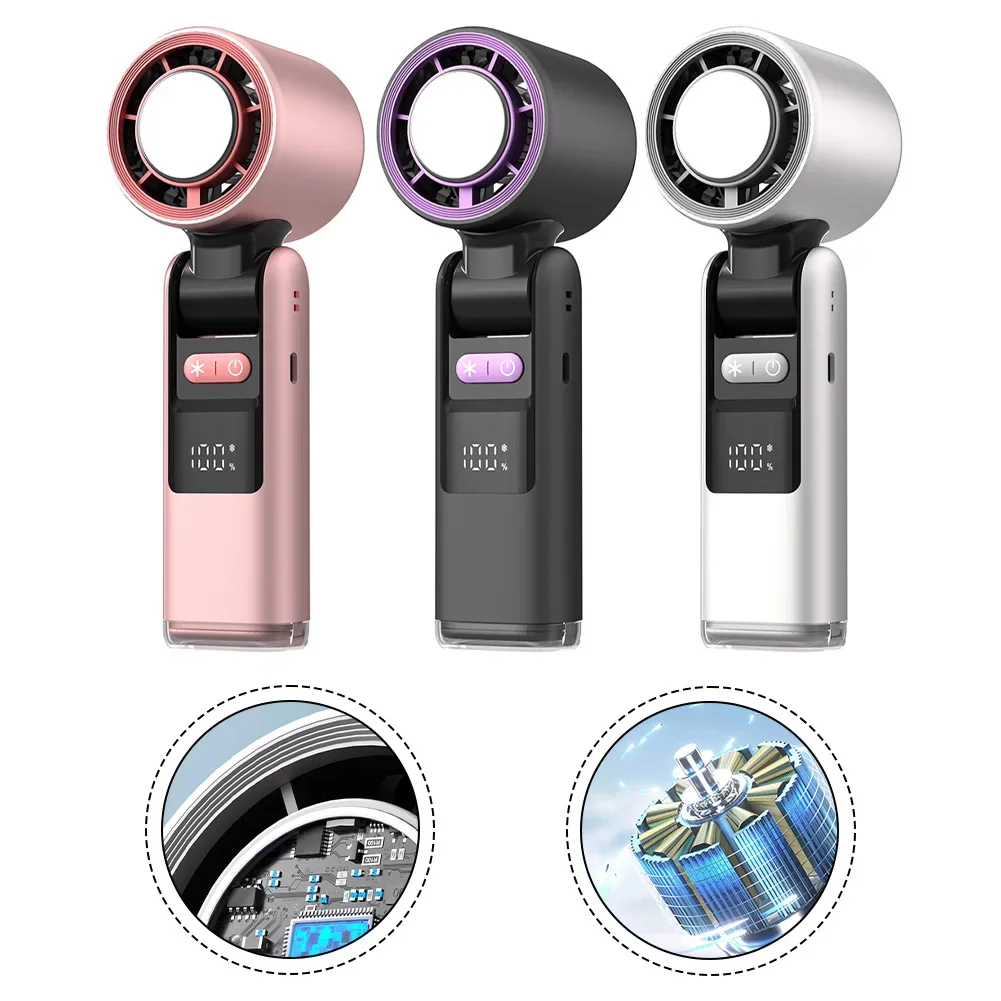 Compact Travel Cooling Fan Handheld Fan Turbo Speed Fan Mini USB Fan Battery Status Display Digital Display Lightweight Fan