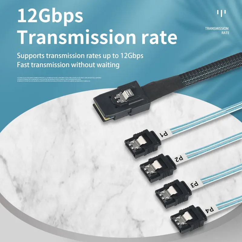 SAS SATA Cabo Mini-SAS SFF-8087 To 4 SATA Cabo Mini SAS 4i SFF8087 36P Para 4 SATA 7P Cabo 12Gbps 50cm Dados do disco rígido