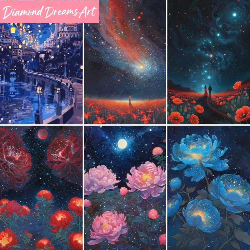 Rahmenloses, DIY Voll-Diamant-Malerei Sternenhimmel Blumen Mosaik Erwachsenen-Diamant-Stich-Set für Wohnzimmer und Schlafzimmer Dekoration