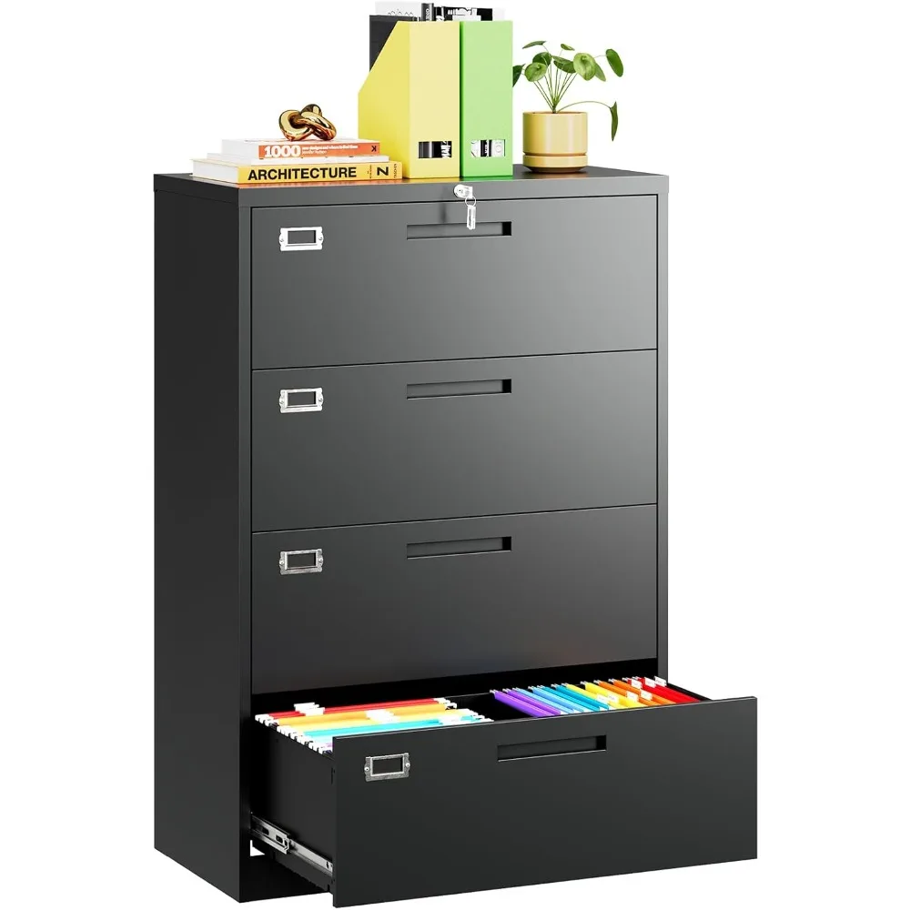 

4 Drawer Lateral File Cabinet with Lock, White Lateral Filing Cabinet, Large Deep Drawers Locked by Keys, Metal Storage File Ca
