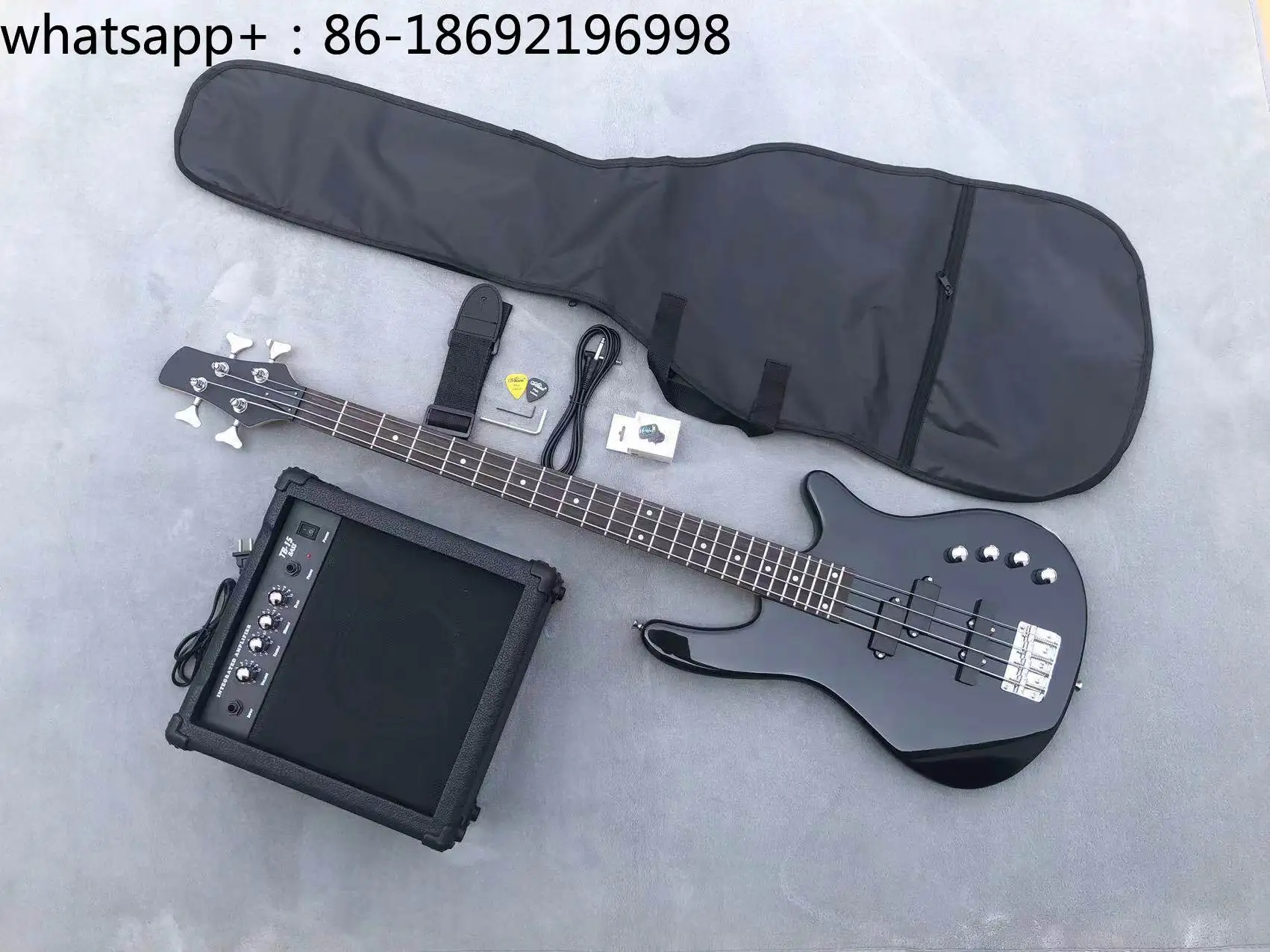 Special Clearance Beginner Entry Four-string P/J Electric Bass Speaker Set, Metal Black Bright Bass Bass