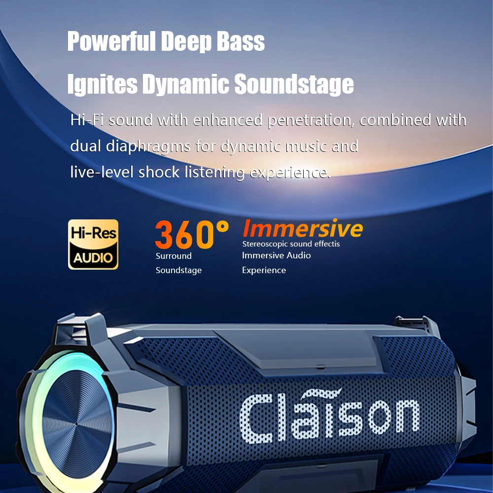 Altavoz CLAISON Bluetooth 5.3 |   Altavoz portátil para exteriores con batería larga y resistente al agua y graves profundos de alta fidelidad