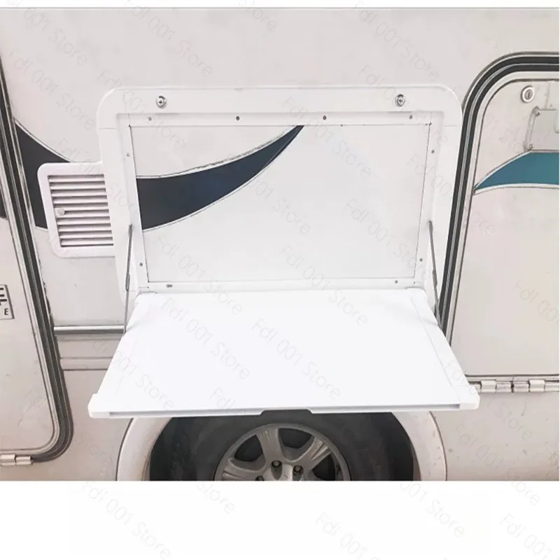 RV Out Folding Table White/Black Trailer-mounted External Dining Table Exterior Side-mounted Folding Motorhome Camping Table