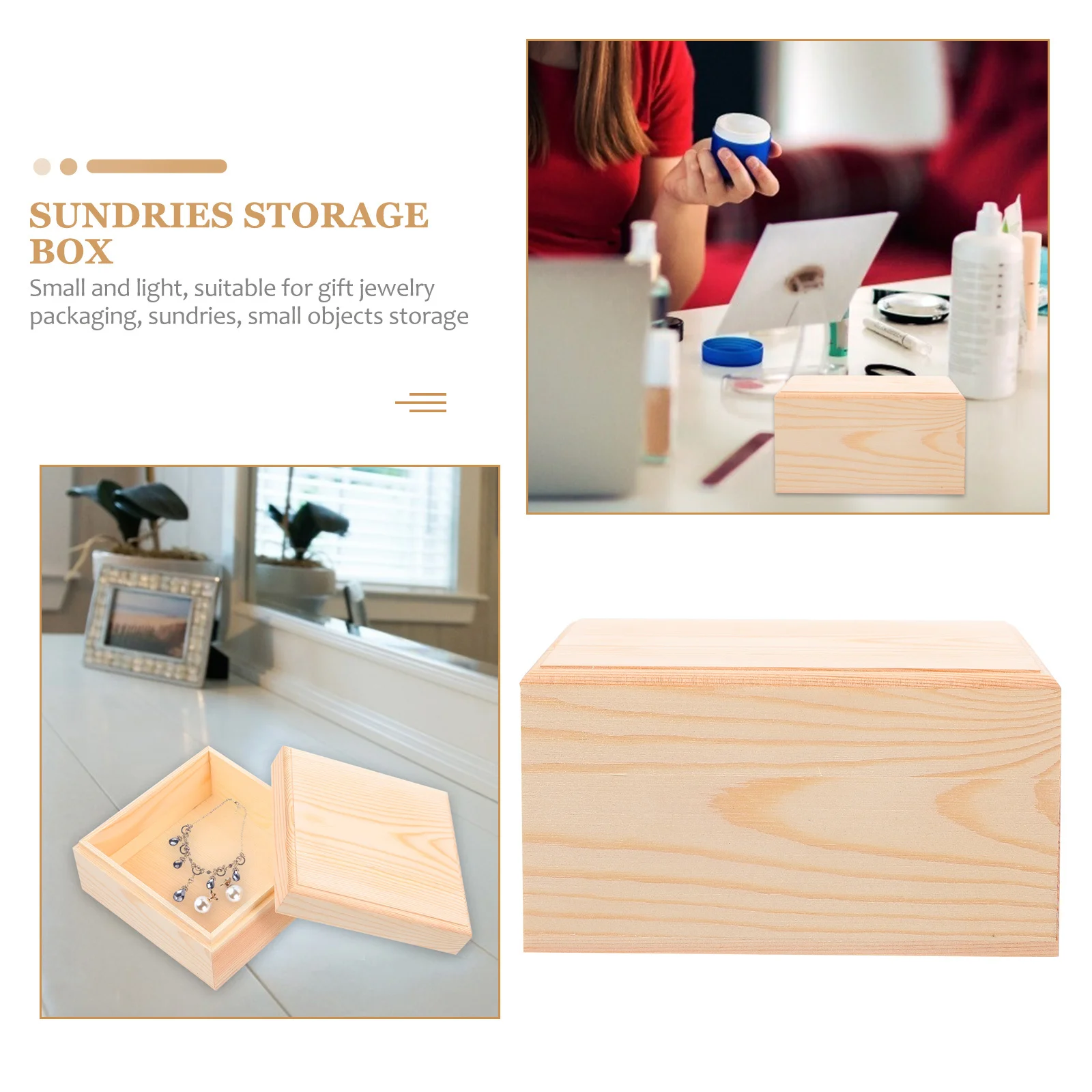 

1pc Pine Wood Storage Box Square Desktop Organizer For Home Office Cosmetics Jewelry Stationery Mobile Phone Wooden Sundries