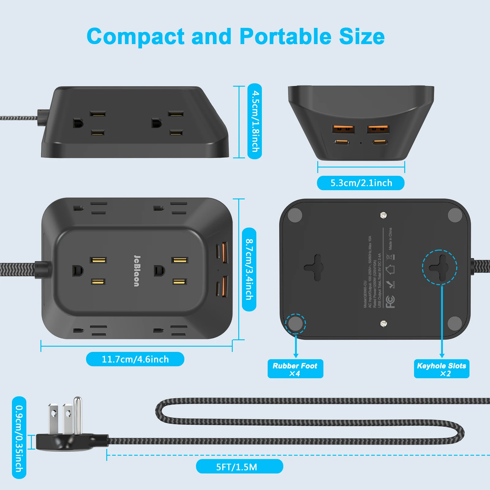 Power Strip with USB-C PD Fast Charging – US Plug Multi Outlet Extension Cord 2