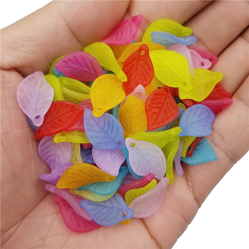 40Pcs/lot 11mm*18mm Frosting Leaf Transparent Acrylic Loose Beads For Jewelry Making DIY Pendant Wholesale