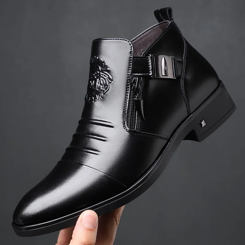 

2025Men's Boots Classics Business Casual Leather Shoes Plush Warm Cotton Shoes for Men Zip Ankle Boots Big Size48 Mocassin Homme