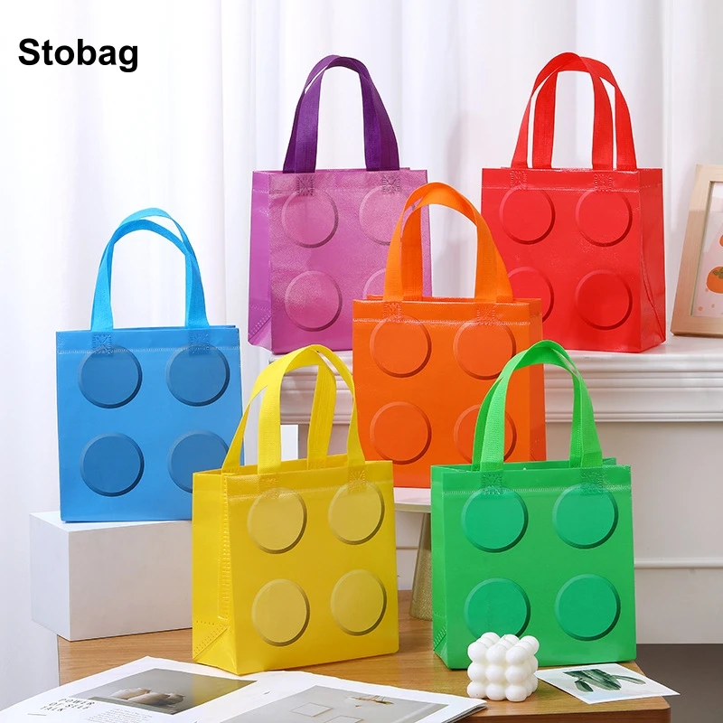 

StoBag 8/20pcs Cartoon Building Block Non-woven Tote Bags Kids Gift Package Fabric Waterproof Storage Reusable Pouches Party
