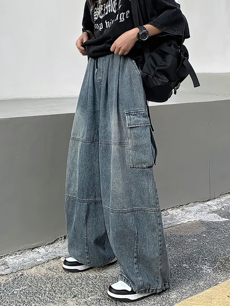 Y2k فضفاض الجينز الرجال الشارع الشهير المال القديم خمر السراويل البضائع جديد روك كاوبوي الركض واسعة الساق السراويل الدنيم كبيرة الحجم
