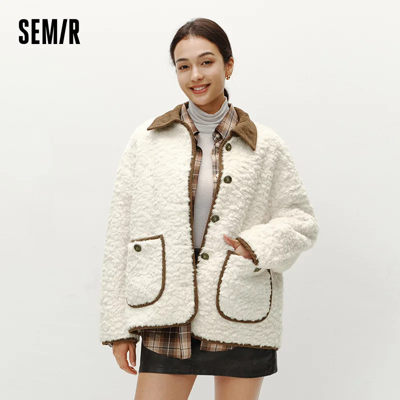 

Semir Jacket Women Faux Rabbit Fur Fleece Thick Corduroy Loose 2025 Winter New Winter Clothes Woman Outerwears