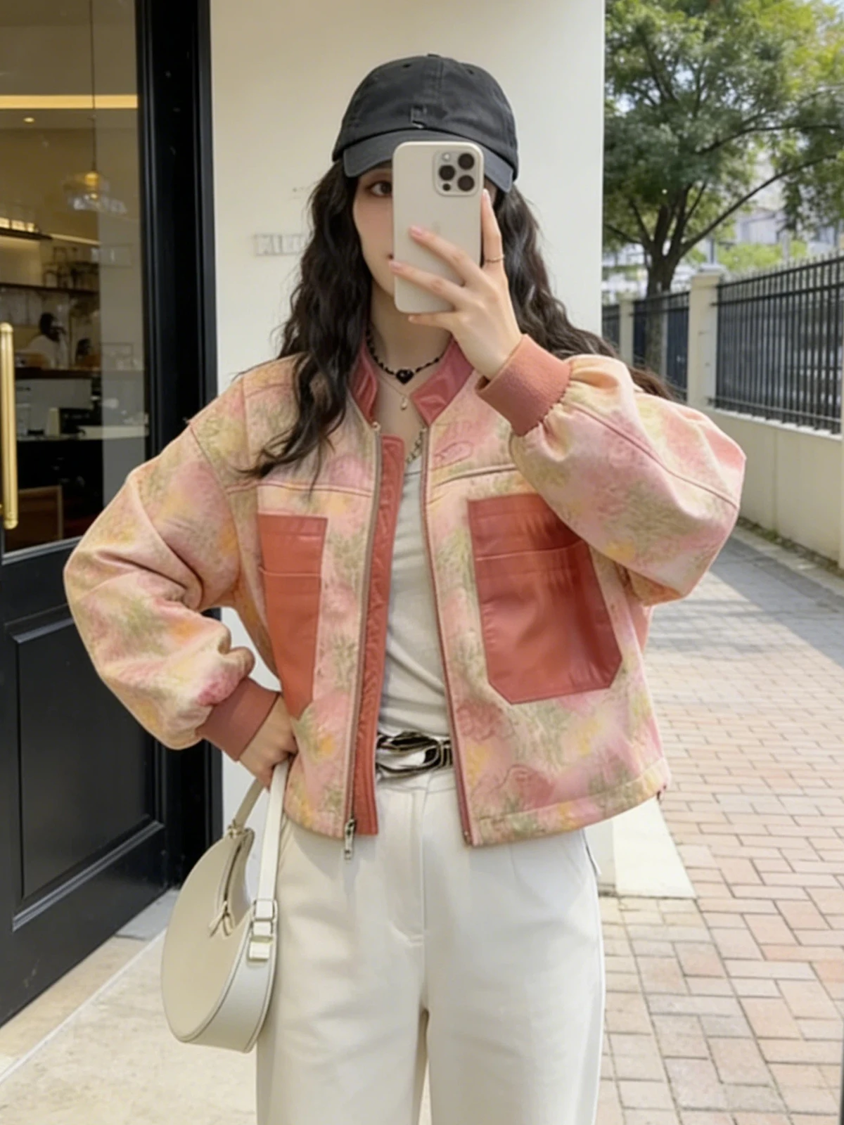 

Korean Style Short Baseball Jacket Women's Fashion Retro Patchwork Pink Casual Ladies' Coat Advanced Sense Versatile Jacket