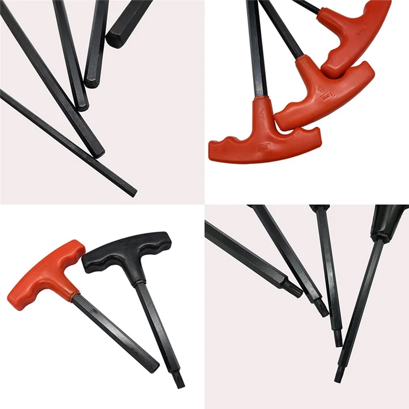 

A15F-10 Piece Hex Wrenches Sets T-Handle With Flat Head T-Shaped Red Handle H2-H10 Wrench Blackened Iron Frame