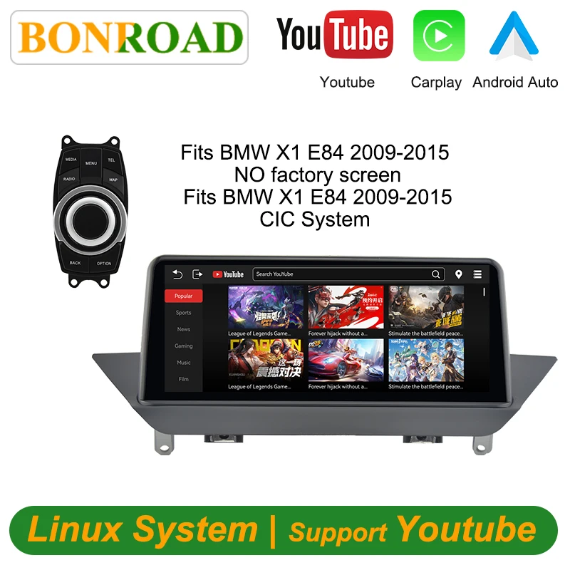 Bonroad 10.25 Inch Wireless CarPlay Android Auto Car Multimedia Linux Stereo For BMW X1 E84 2009-2015 IDrive CIC System With Autolink Airplay Support Youtube