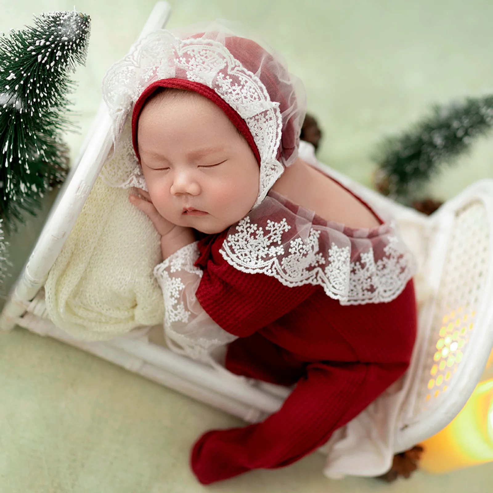 Traje de recién nacido, accesorios de fotografía para recién nacido, mono con sombrero de bola de piel, pelele, ropa de fotografía de Navidad