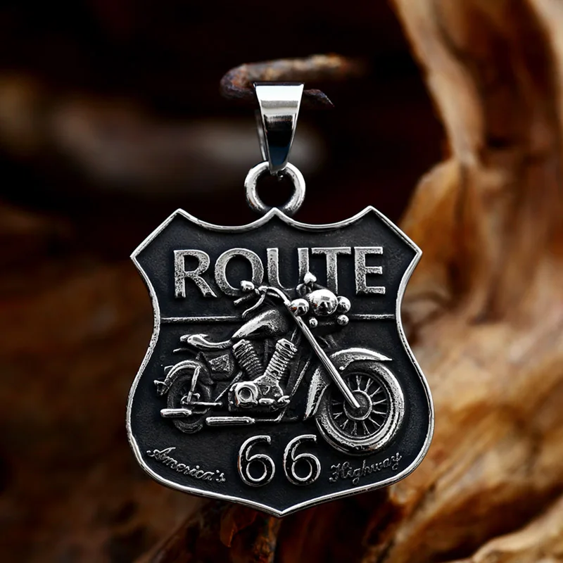 BEIER 2023 New Arrival Stainless Steel Route 66 Road Sign Pendant Motorcycle Biker Pendant Punk Hip Hop Jewelry Gift For Men