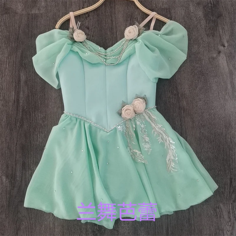 

Professional High Quality Kids Girls Modern Ballet Performance Wear Mint Green Chiffon Cupid Lyrical Dance Dress Costumes