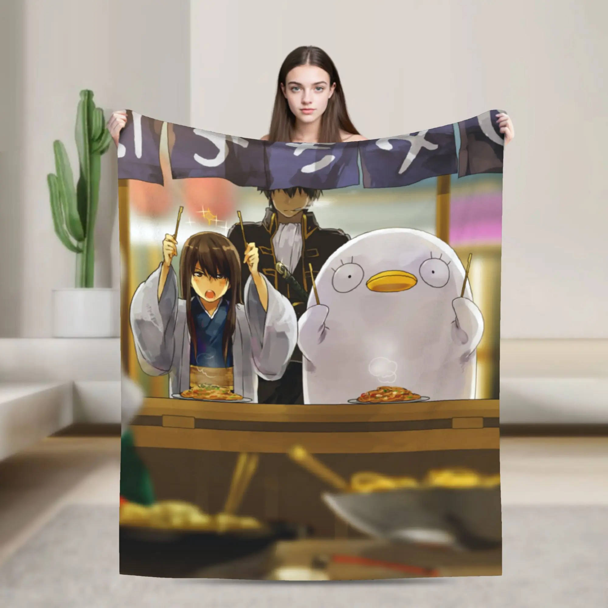 Gintamas Itadakimaaasu Flannel Throw Blankets katsura Elizabeth Gintoki Blanket for Bed Bedroom Warm Bed Rug,