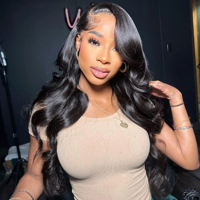 

13x4 Transparent Lace Frontal Wig Bleached Knots Lace Front Human Hair Wigs For Women Body Wave Lace Wig 200 Density Pre Plucked