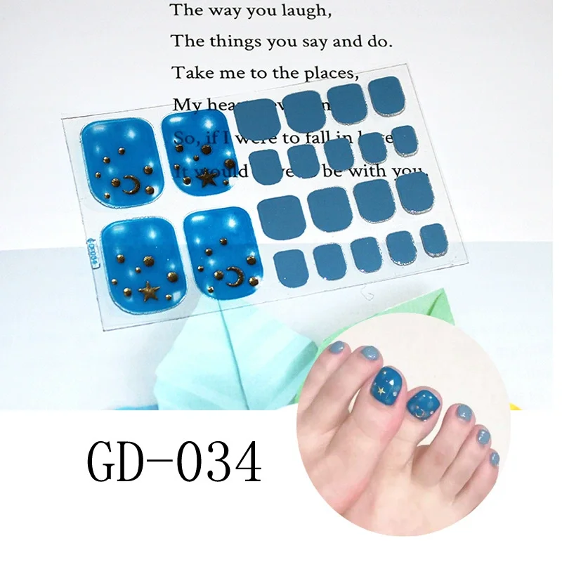 22Tips/Sheet Glitter Sequins Toenail Sticker Full Cover Waterproof Sticker Foot Toenail Tablets Nail Stickers Manicure DIY Nail