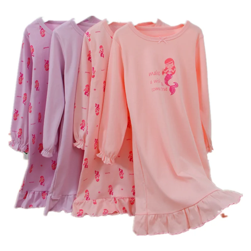 

Girl Strawberry Mermaid Design Nightgown Dress Children Pajama Clothes Size 110-175 Mom Kids Family Costume Pajamas Soft Dress