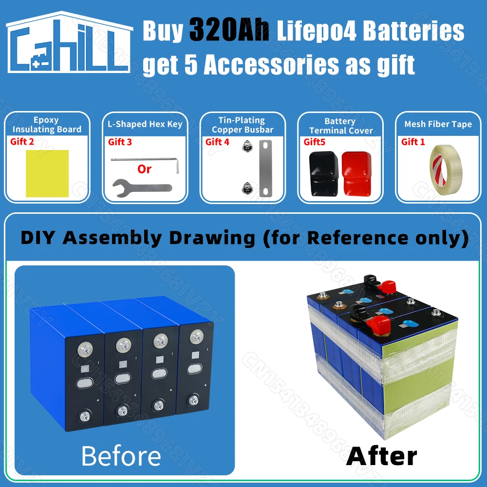 Grade A 320Ah Lifepo4 Battery 8000 cycle 3.2V Lithium iron phosphate Rechargeable Cell For DIY 12V 24V Solar Camping EU US Stock