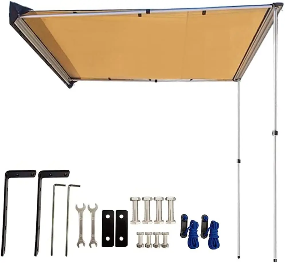 Car Side Awning for Camping SUV Trailer Offroad Gear Canopy Sunshade Tent Tarp Khaki 8.2x10ft