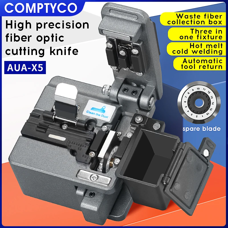 Imagem -02 - Comptyco Aua-x5 Fibra Óptica Cleaver Ftth Ferramenta de Corte de Alta Precisão Faca de Corte de Cabo de Fibra Óptica 16 Lâmina de Superfície