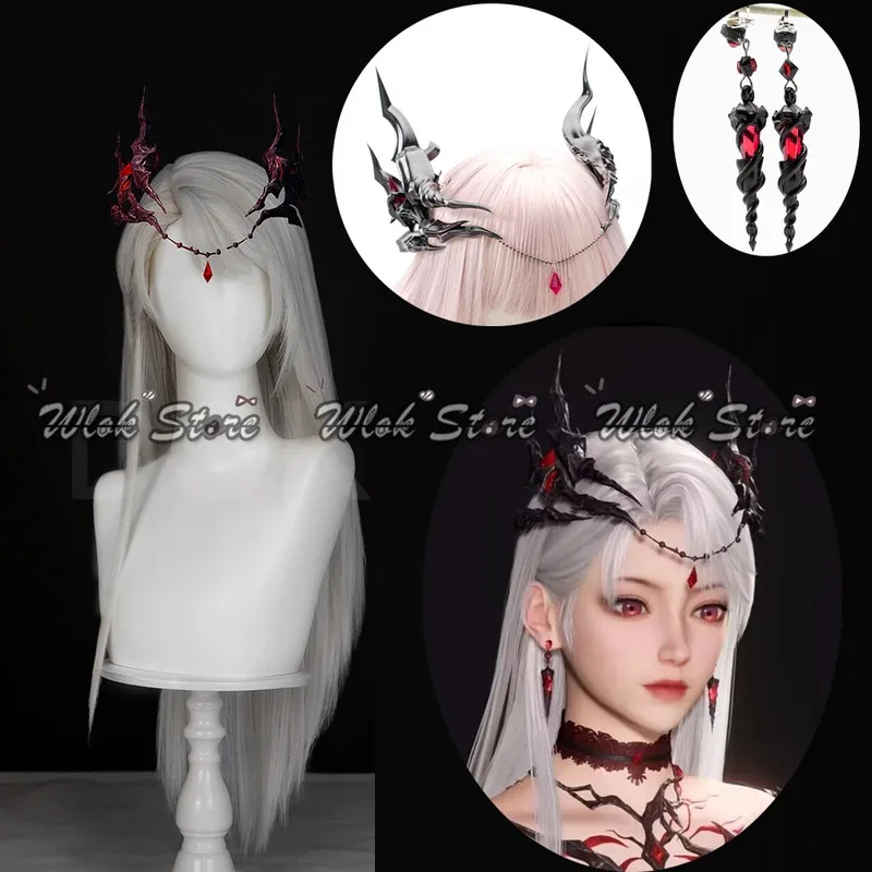 zizi 2025 Love And Deepspace Protagonist Female Wig Scarlet Passion Cosplay Earrings Headwear Horns Halloween Party Acce