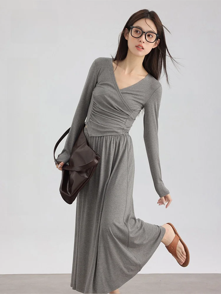 

Women's V-ne Long Sve Top And A-line Skirt Set Regular Fit Casual Sle Spring Autumn Wear Comfortable plus Size
