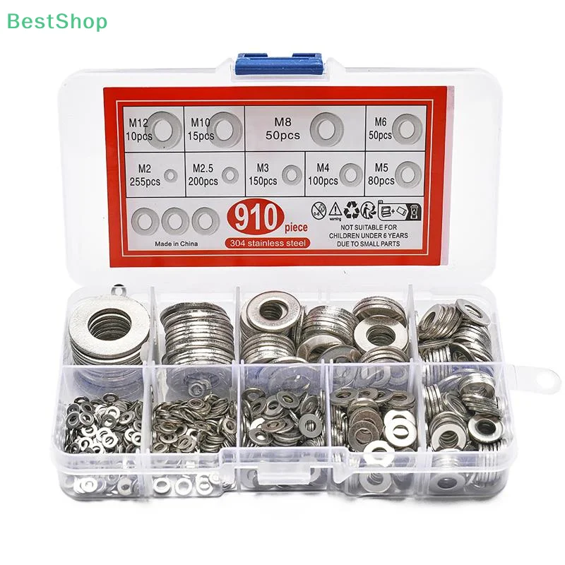 

♥♥♥910/200Pcs Stainless Steel Screw Flat Washer Set, Boxed (M2 M2.5 M3 M4 M5 M6 M8 M10 M12)