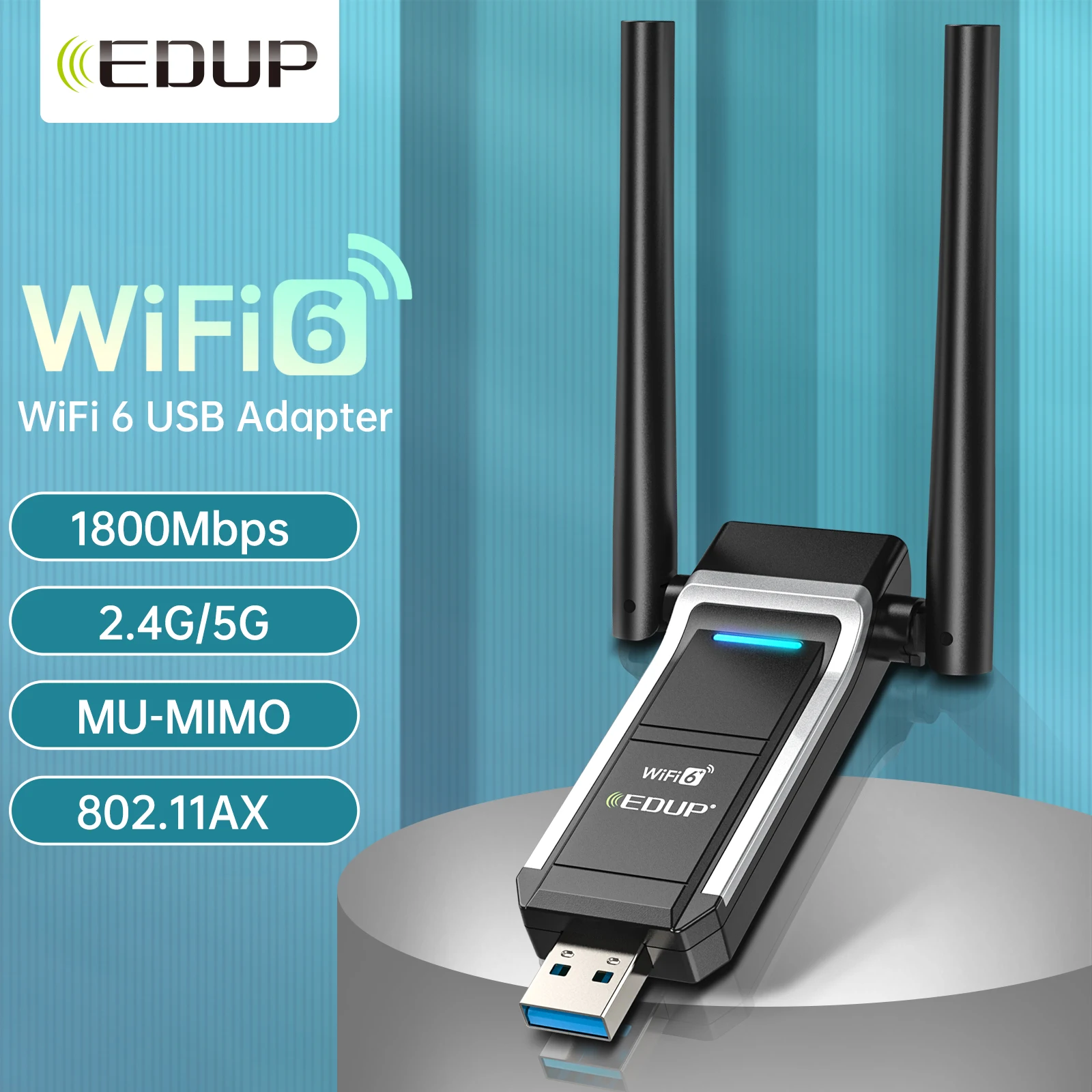 EDUP WiFi6 USB WiFi Adapter 1800Mbps Dual Band AX1800 2.4G/5GHz Network Card Wifi Dongle MU-MIMO USB3.0 For PC Laptop Windows
