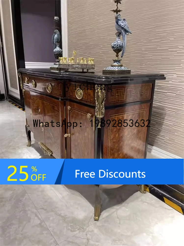 

European Style Marble Sideboard Cabinet Solid Wood Wall-Mounted Storage Entryway Cabinet