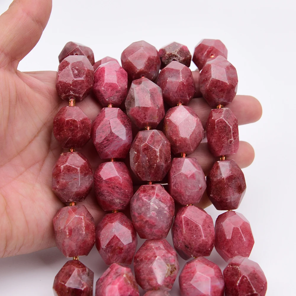 APDGG Big Size 20x25mm Natural Red Rose Rhodonite Stone Cutting Oval Nugget Loose Pendant Beads 15'' Strand Jewelry Making DIY