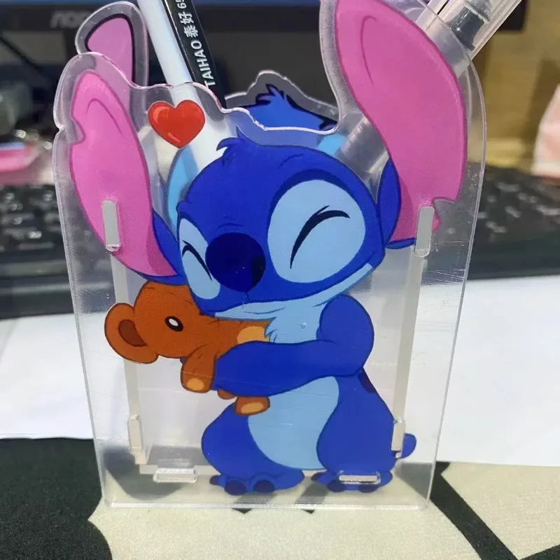 Stitch ผู้ถือปากกาอะคริลิคน่ารักการ์ตูนโต๊ะสําหรับอุปกรณ์สํานักงานโรงเรียนสไตล์เรียบง่ายเครื่องเขียนคอนเทนเนอร์