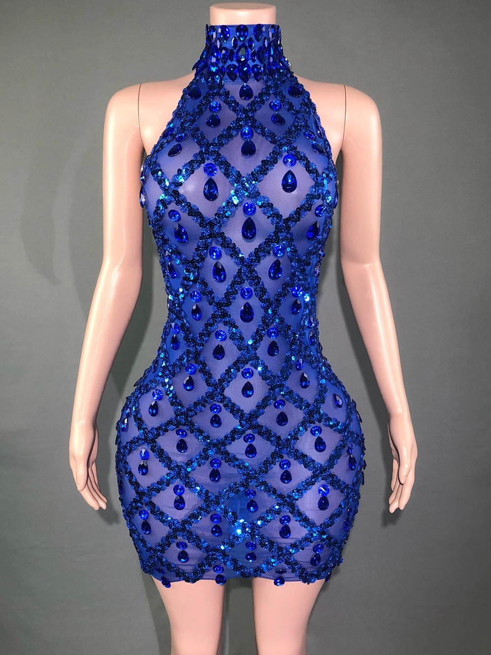 Sparkly Strass Korte Jurk voor Vrouwen Sexy Mesh Transparant Vieren Avond Prom Evenement Verjaardag Jurk Fotoshoot Wear