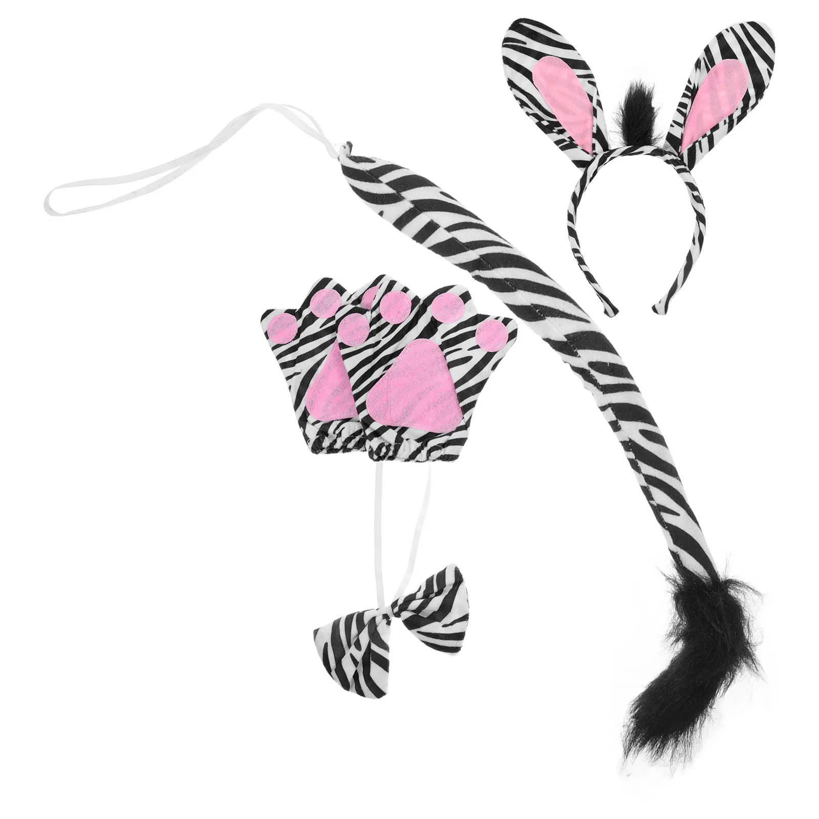 

1 set Zebra Headdress Set Animal Accessories for Kids Costume Party Supplies Headband Ears Tail Soft Reusable DIY Decor