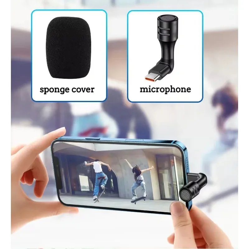 مقبس صغير 3.5 ملم/نوع C للهواتف الذكية ميكروفون ستيريو لتسجيل ميكروفون مقابلة استوديو الهاتف المحمول