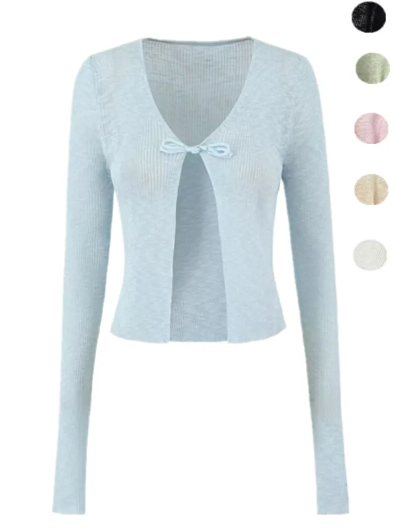 

New Chinese Sle Knot Button oulder Pad Sunscreen Knitted ort Thin Women's Outerwear with Skirt awl V-Ne L...
