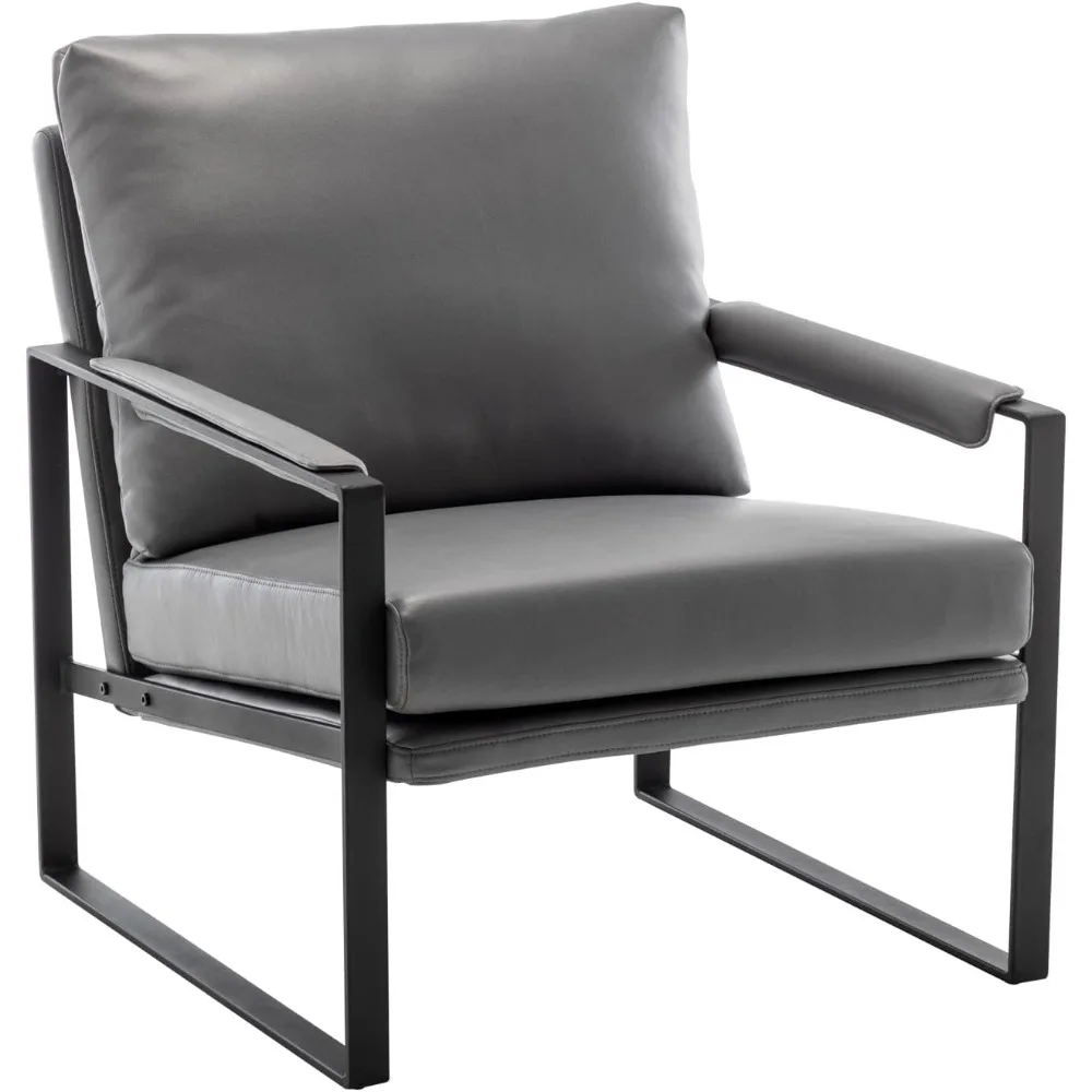 Faux Leather Metal Frame Accent Chair - Modern Accent Chairs for Living Room, Bedroom, or Office - Armchairs Living Room